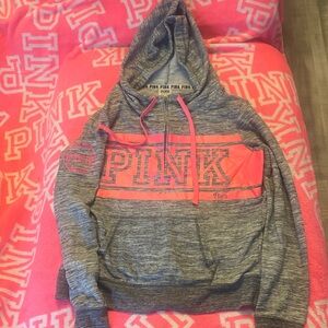 PINK Victoria's Secret Charcoal and Neon Pink Hoodie